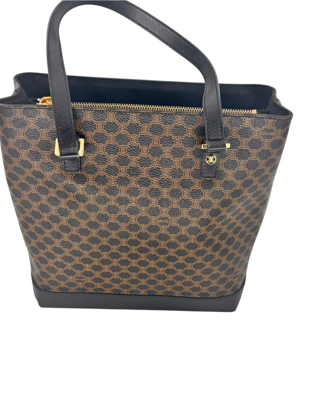 Celine Vintage Black Macadam Triomphe GHW monogram tote classic bag
